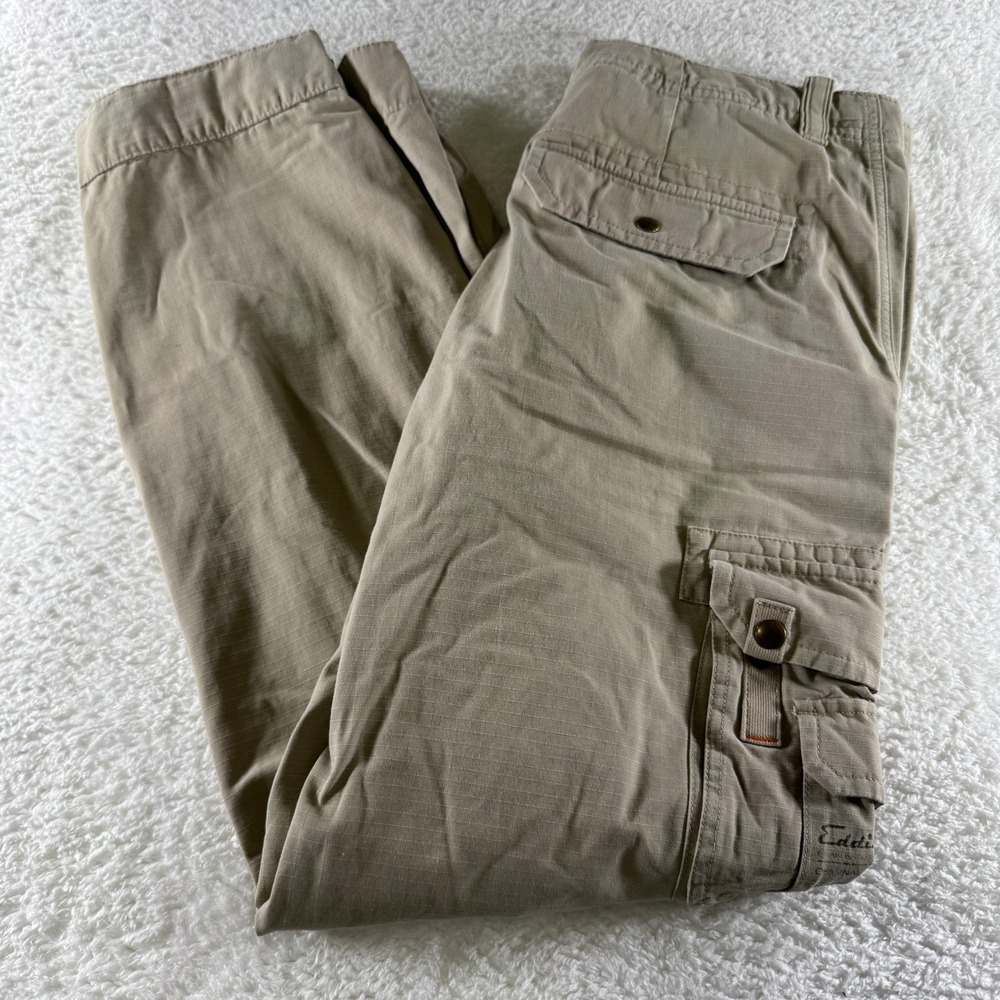 Y2K Eddie‎ Bauer Ripstop Men 34x32 Cargo Tan Khaki Pants Baggy Outdoors Clean